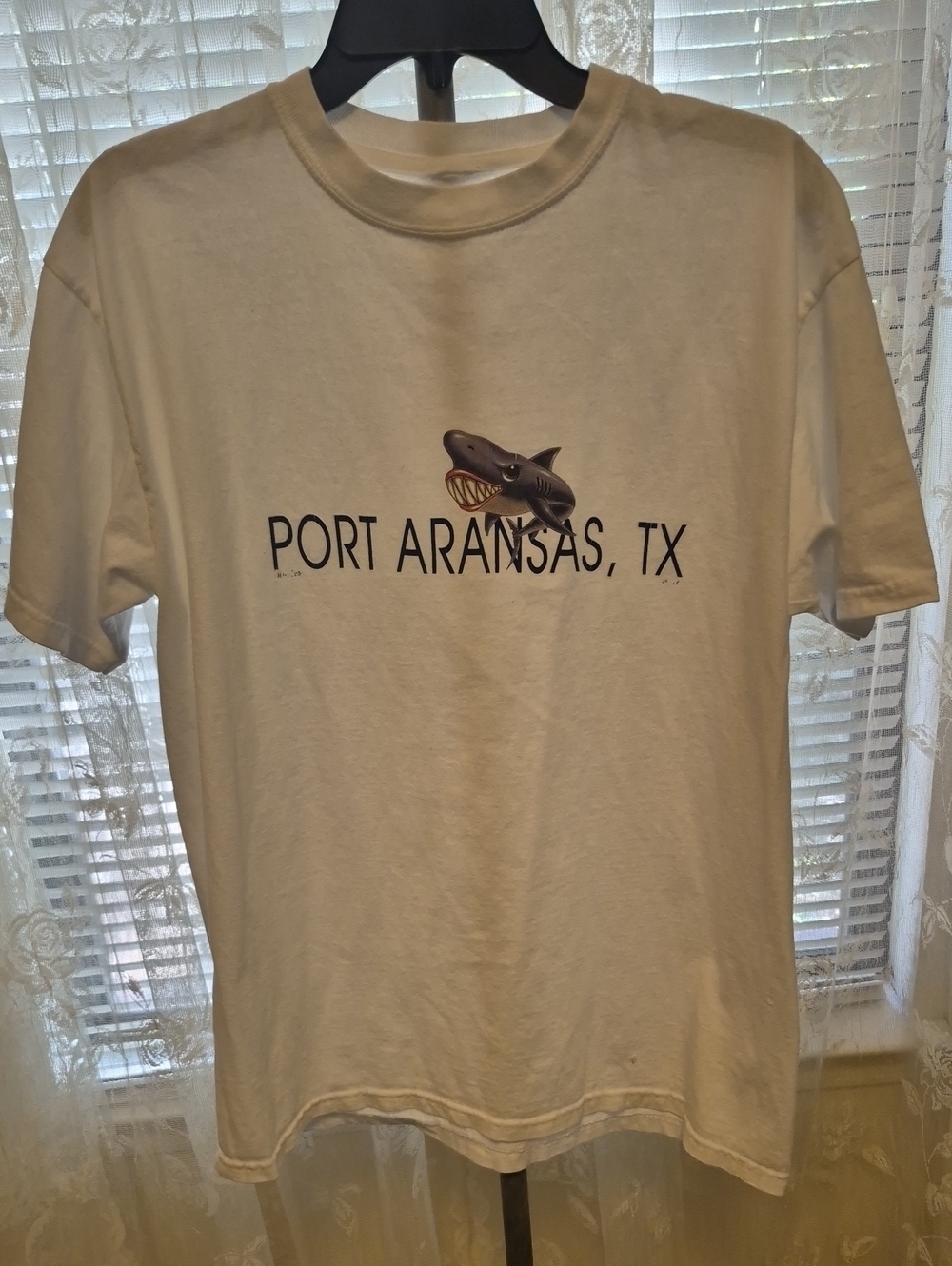 Port Aransas, TX Shark Graphic T-Shirt - White- Tag Is Missing Looks Large